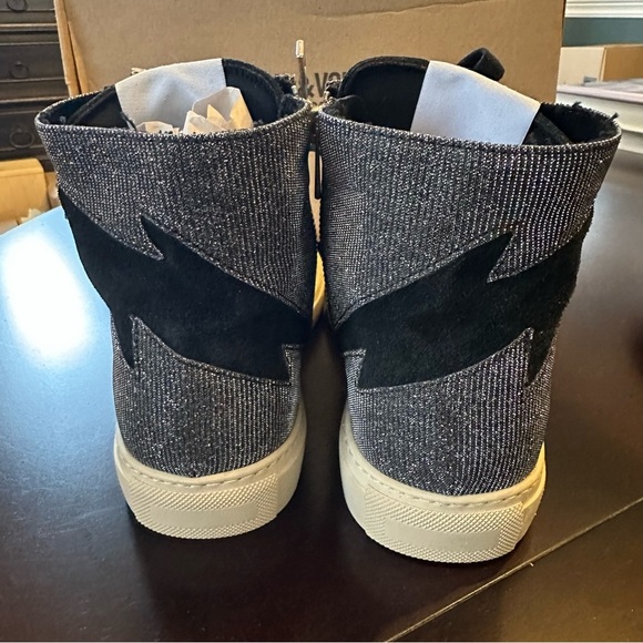 NIB ZV1747 High Flash Sneakers 38 (US 7) Black Suede Silver MSRP $448 Sparkle - Picture 5 of 7